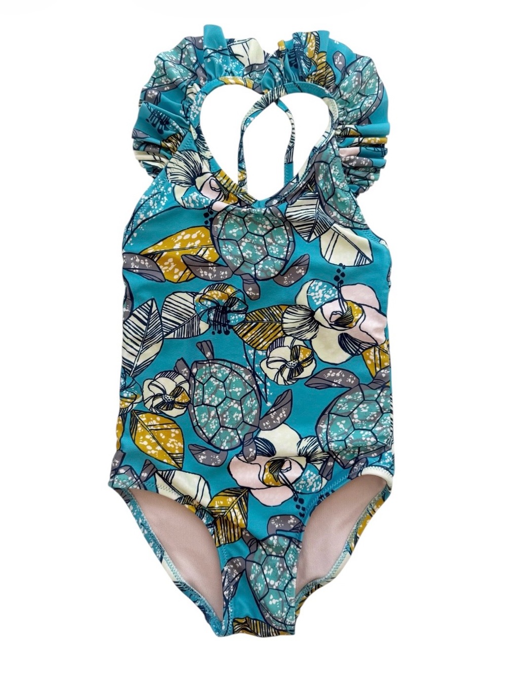 Tea Collection One Piece Turtle Ruffle Swimsuit Size 5
